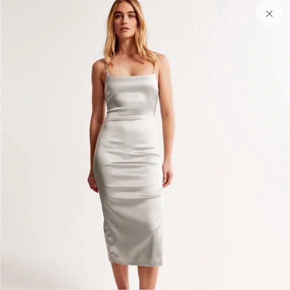 Abercrombie & Fitch Satin Stretch Column Midi Slip Dress Grey M - Picture 1 of 11